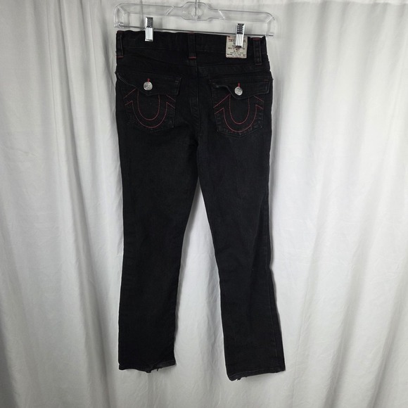 True Religion Jeans Youth 12 Black Ricky Relaxed Straight Red Stitching Denim - Picture 4 of 13